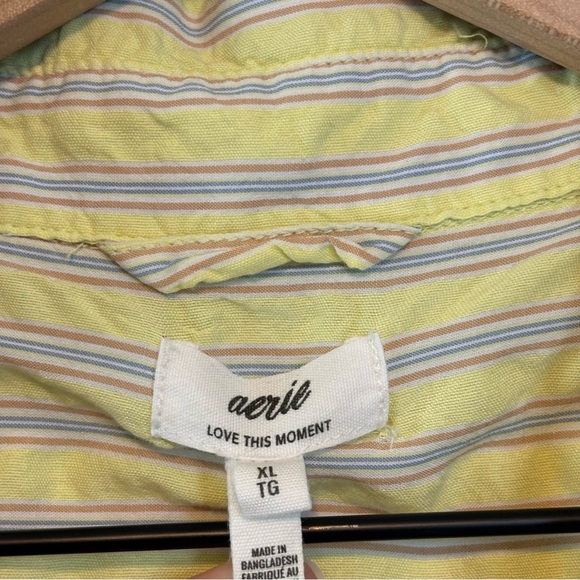 Aerie XL Off Duty Seersucker Button Down Shirt Butter Yellow Blue Stripe - Picture 5 of 5